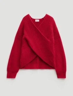 Wool Blend Ribbed Cross Front Jumper