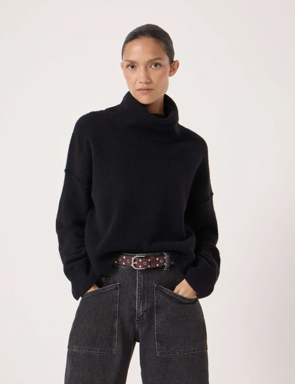 Wool Blend Roll Neck Cropped Jumper