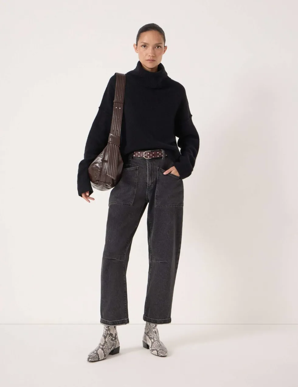 Wool Blend Roll Neck Cropped Jumper