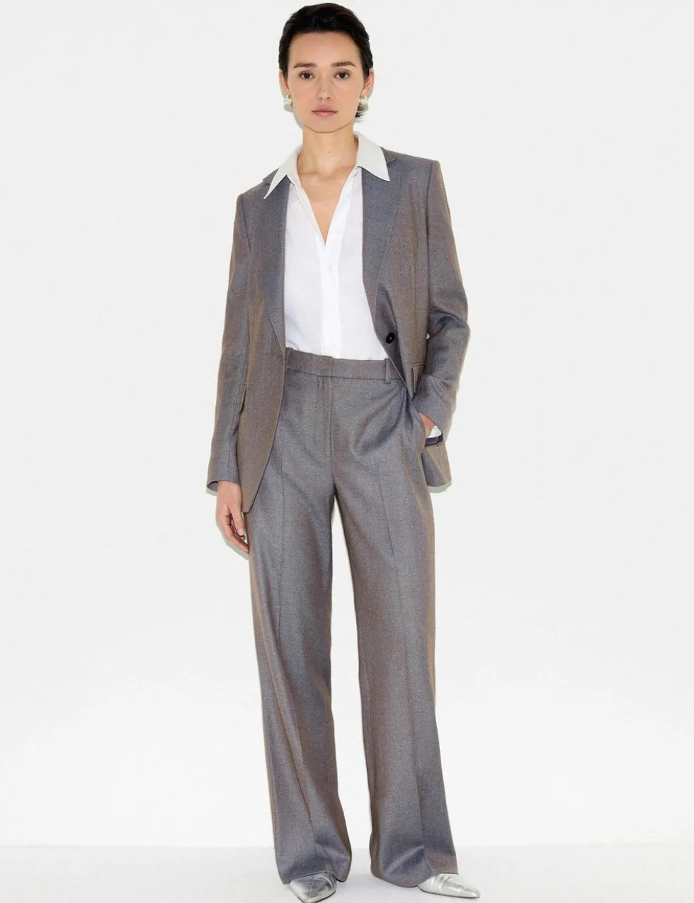 Wool Blend Straight Leg Trousers