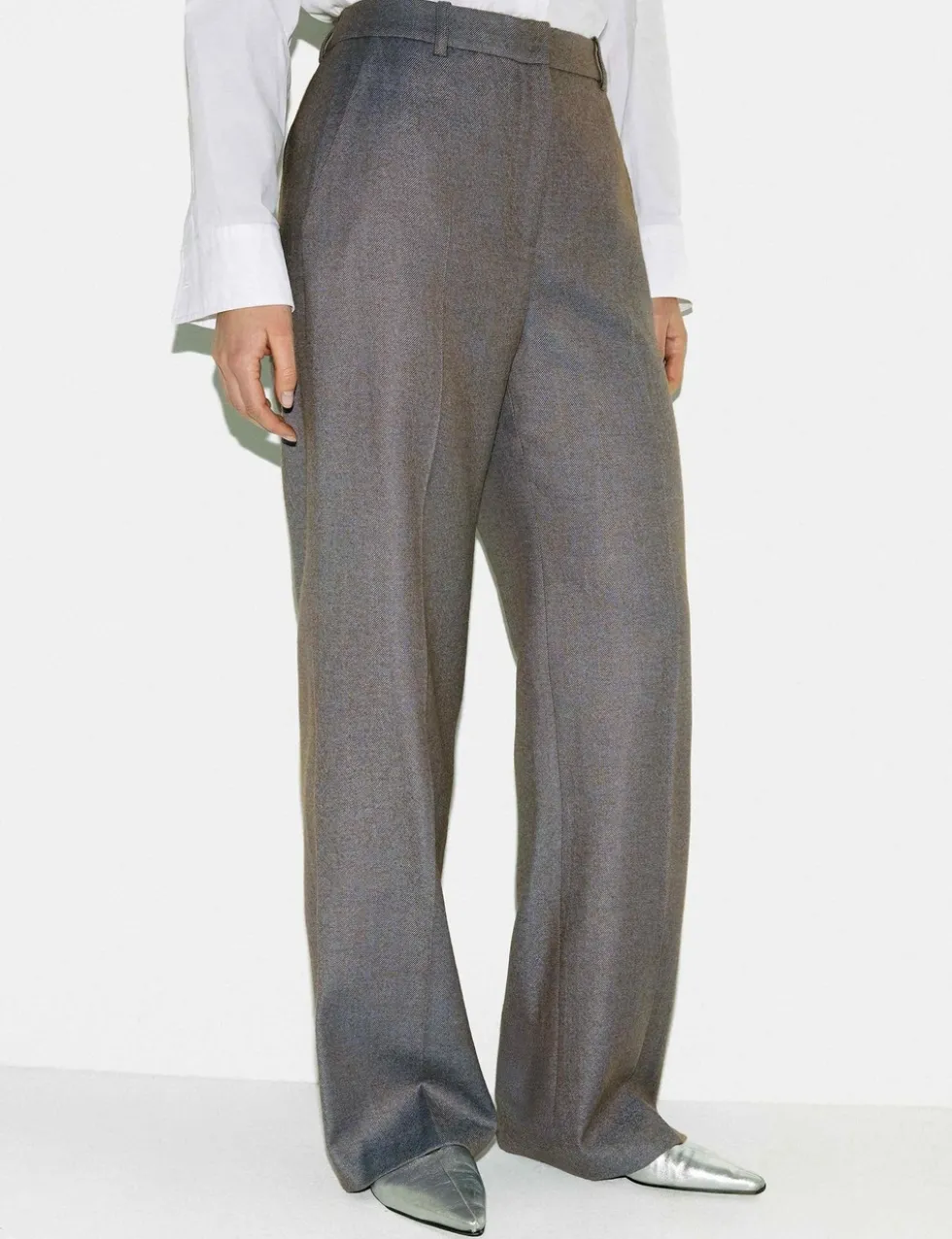 Wool Blend Straight Leg Trousers