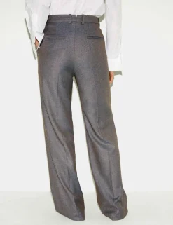Wool Blend Straight Leg Trousers