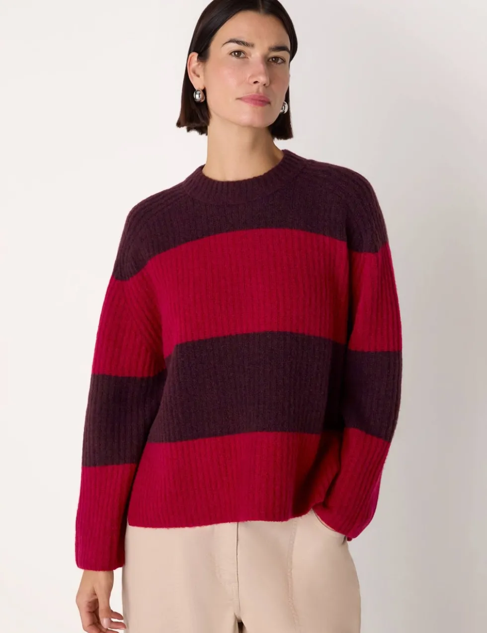 Wool Blend Striped Crew Neck Jumper