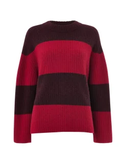 Wool Blend Striped Crew Neck Jumper