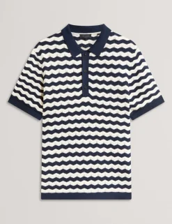 Wool Blend Striped Polo Shirt with Silk