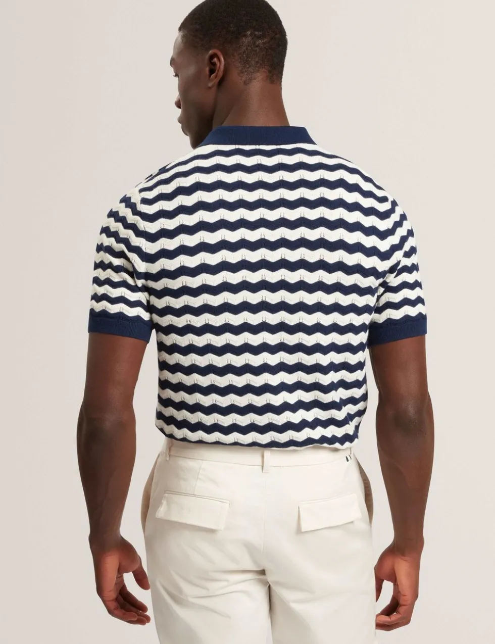 Wool Blend Striped Polo Shirt with Silk