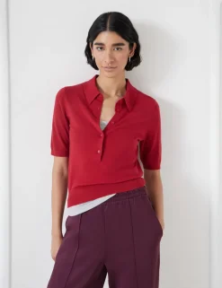 Wool Blend Textured Polo Neck Knitted Top