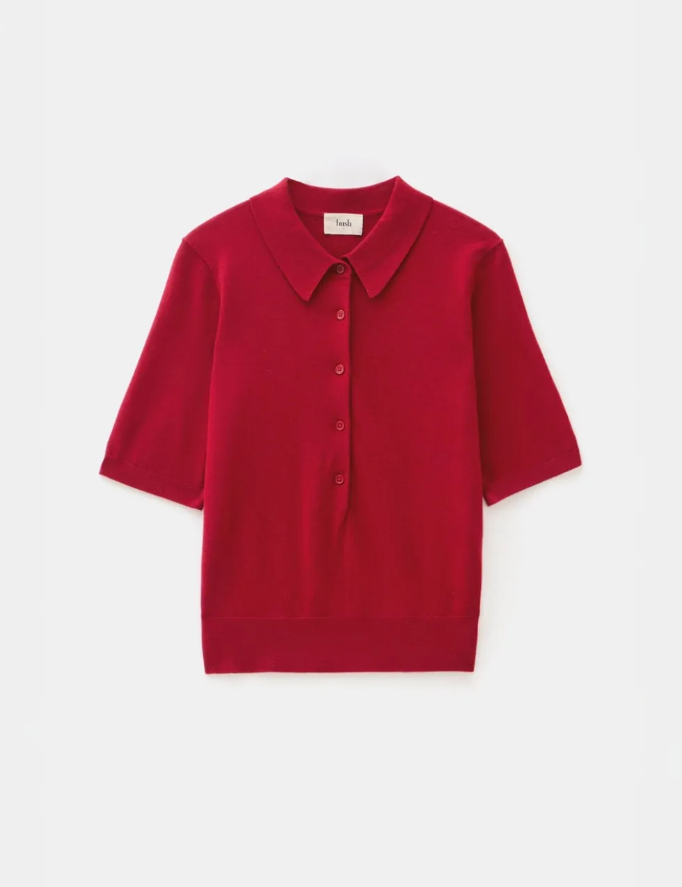 Wool Blend Textured Polo Neck Knitted Top