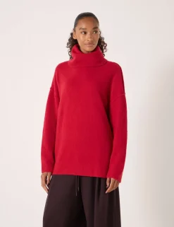 Wool Blend Textured Roll Neck Longline Jumper
