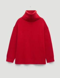 Wool Blend Textured Roll Neck Longline Jumper