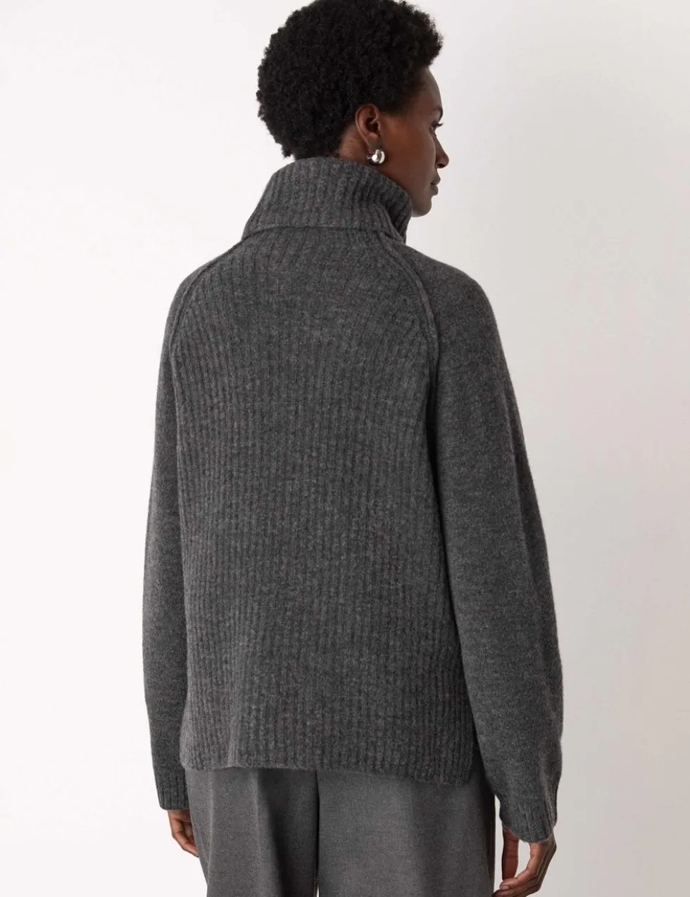 Wool Blend Textured Roll Neck Jumper