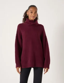 Wool Blend Textured Roll Neck Longline Jumper