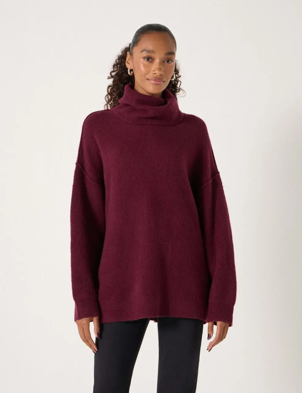 Wool Blend Textured Roll Neck Longline Jumper