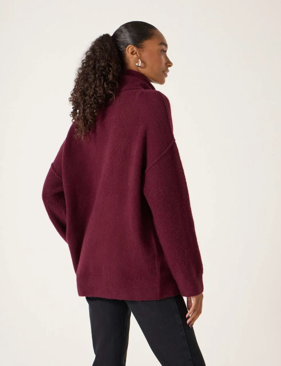 Wool Blend Textured Roll Neck Longline Jumper