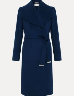 Wool Rich Belted Collared Longline Wrap Coat