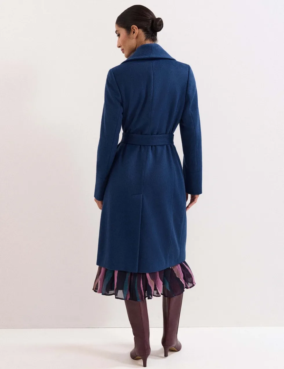 Wool Rich Belted Collared Longline Wrap Coat