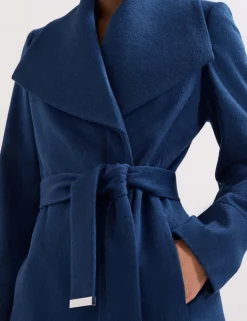 Wool Rich Belted Collared Longline Wrap Coat