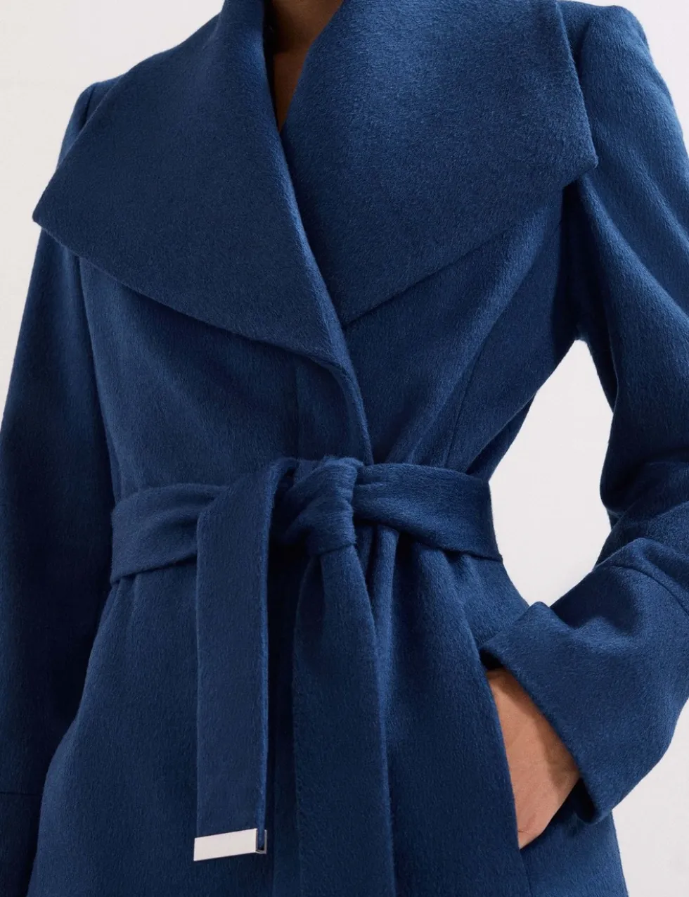 Wool Rich Belted Collared Longline Wrap Coat