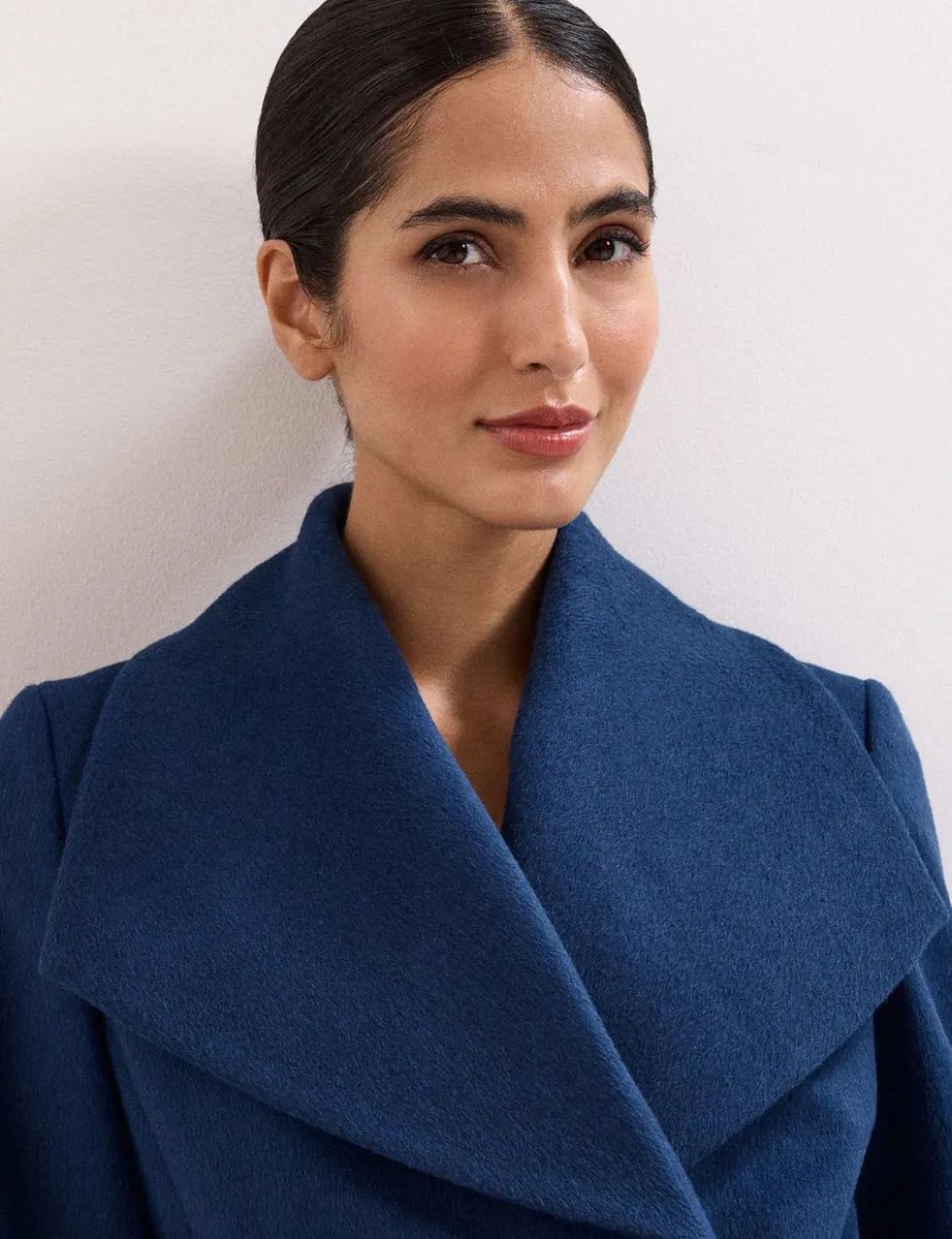 Wool Rich Belted Collared Longline Wrap Coat