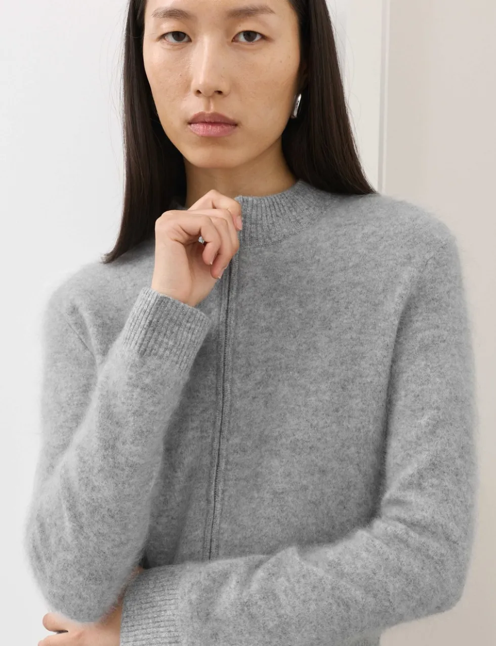 Wool Rich Brushed Zip Up Cardigan with Cashmere