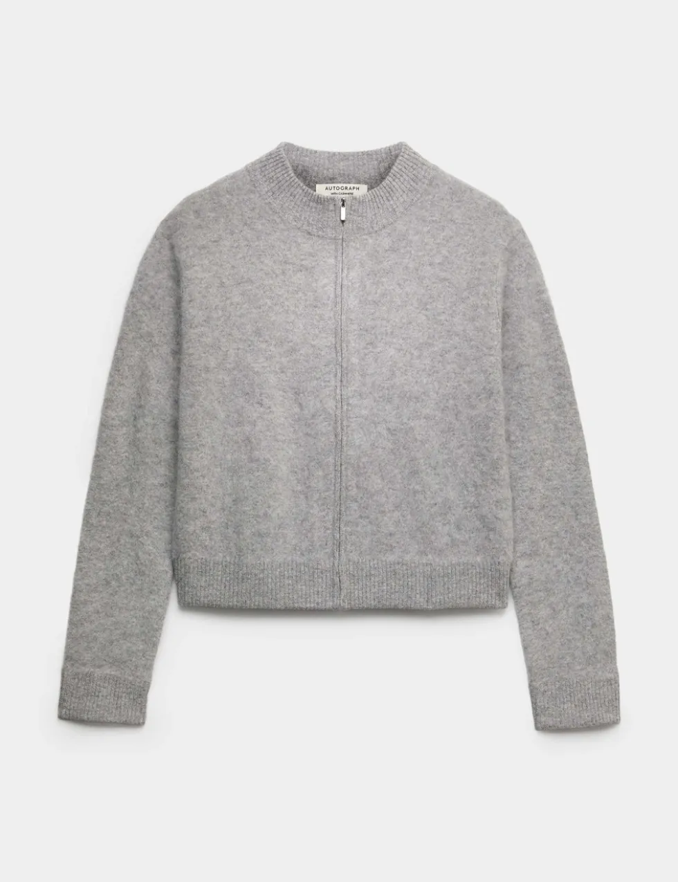 Wool Rich Brushed Zip Up Cardigan with Cashmere