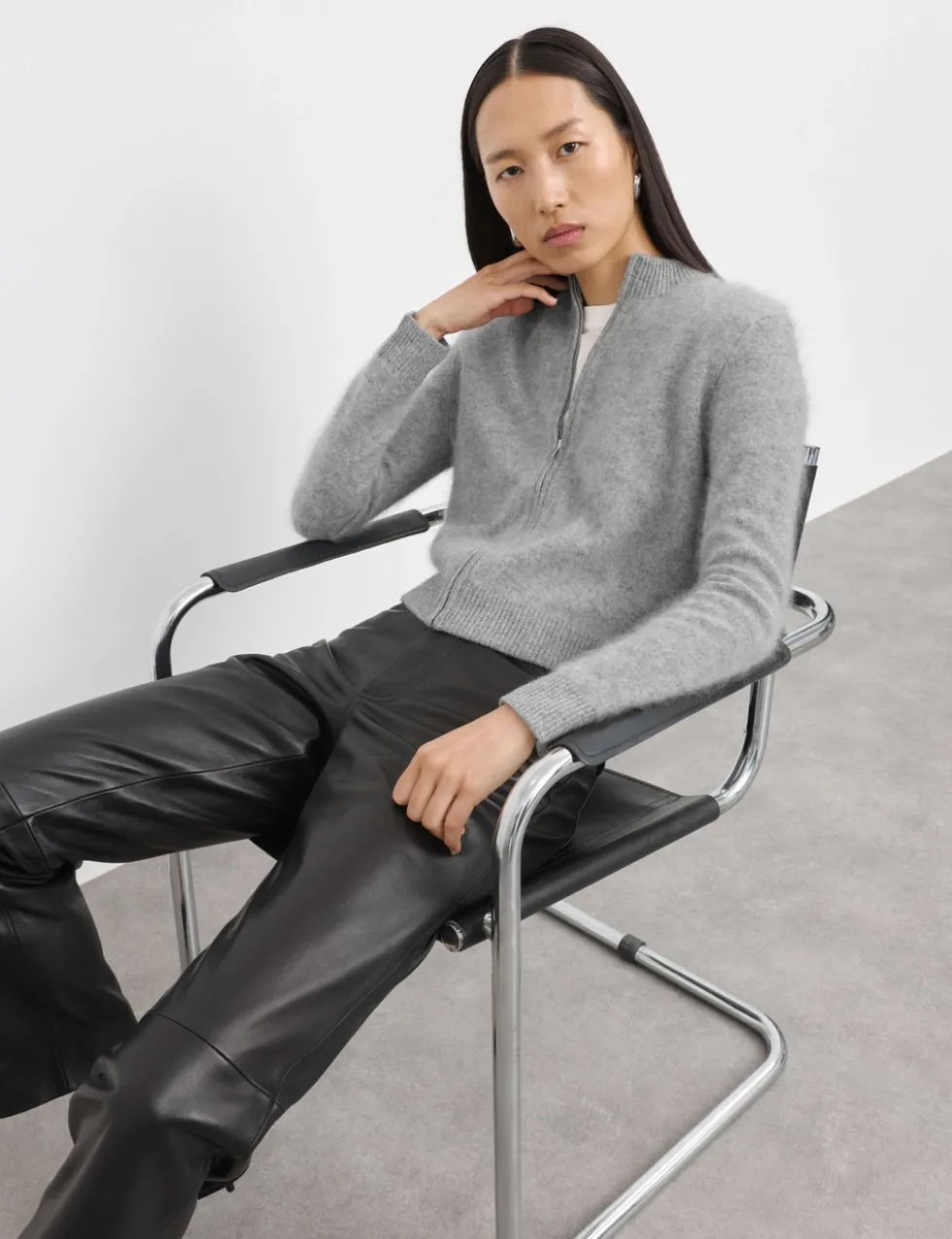 Wool Rich Brushed Zip Up Cardigan with Cashmere
