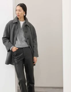 Wool Rich Brushed Zip Up Cardigan with Cashmere