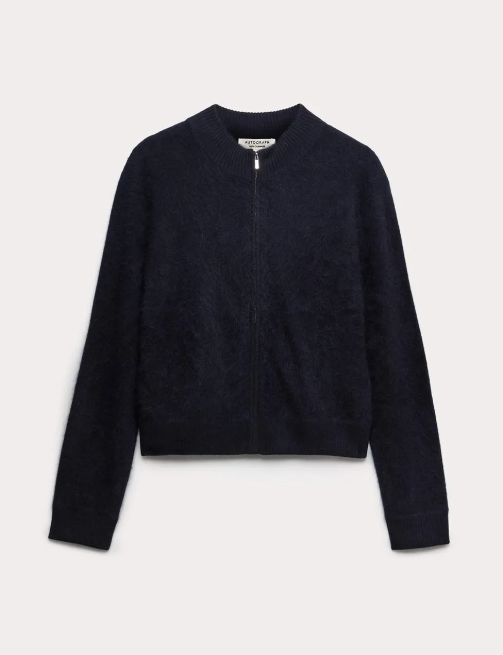 Wool Rich Brushed Zip Up Cardigan with Cashmere