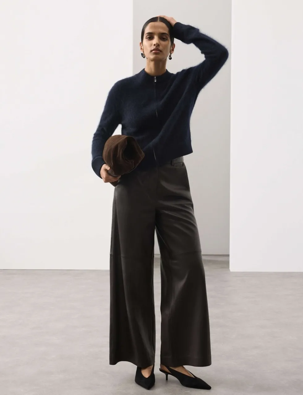 Wool Rich Brushed Zip Up Cardigan with Cashmere
