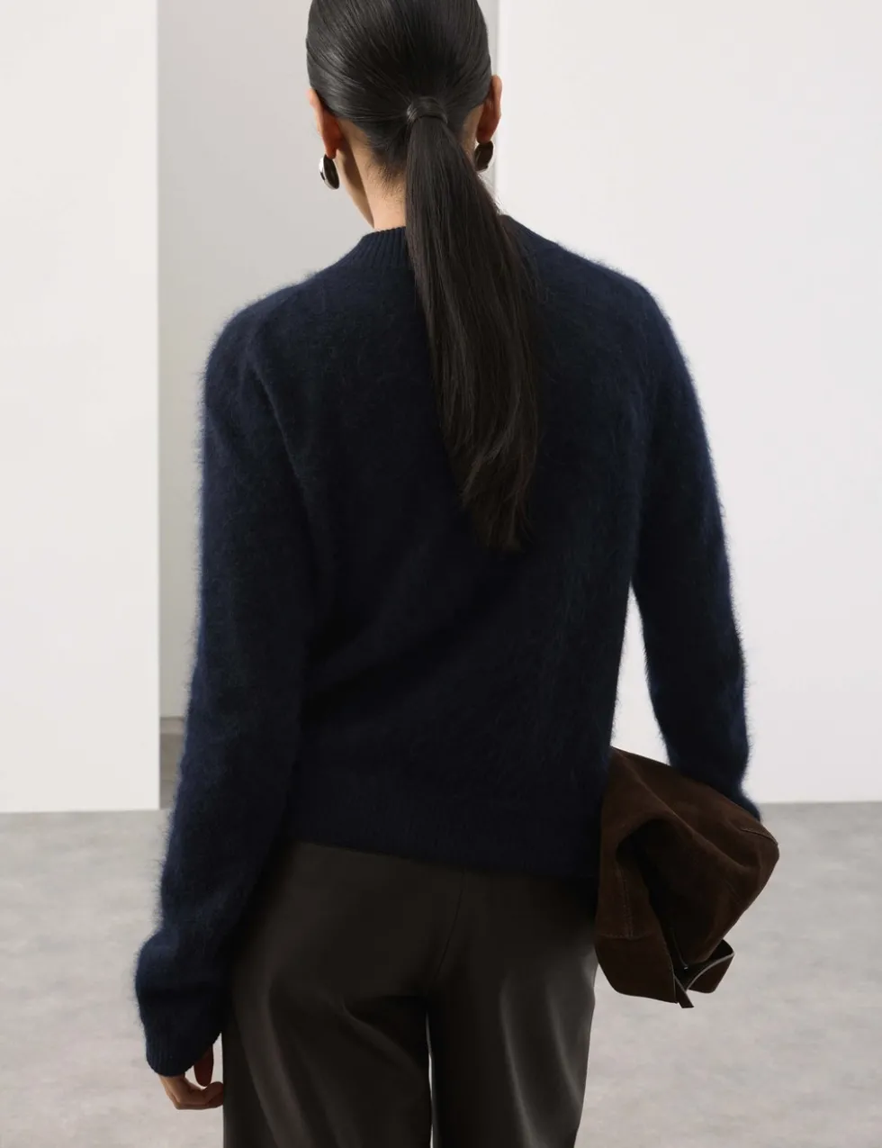 Wool Rich Brushed Zip Up Cardigan with Cashmere