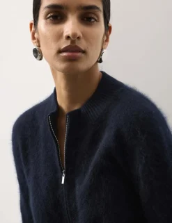Wool Rich Brushed Zip Up Cardigan with Cashmere