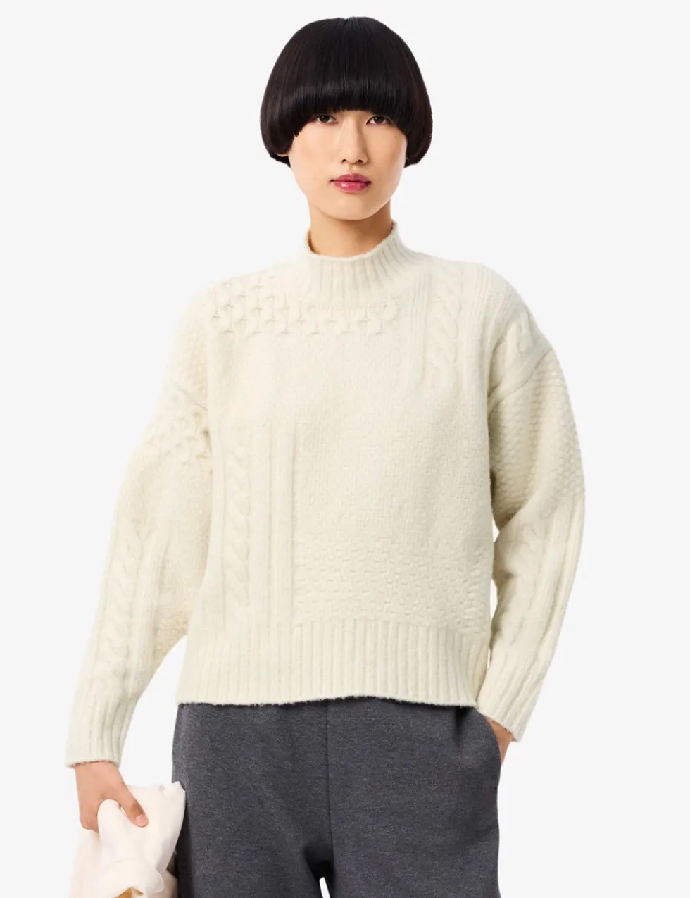 Wool Rich Cable Knit Roll Neck Jumper
