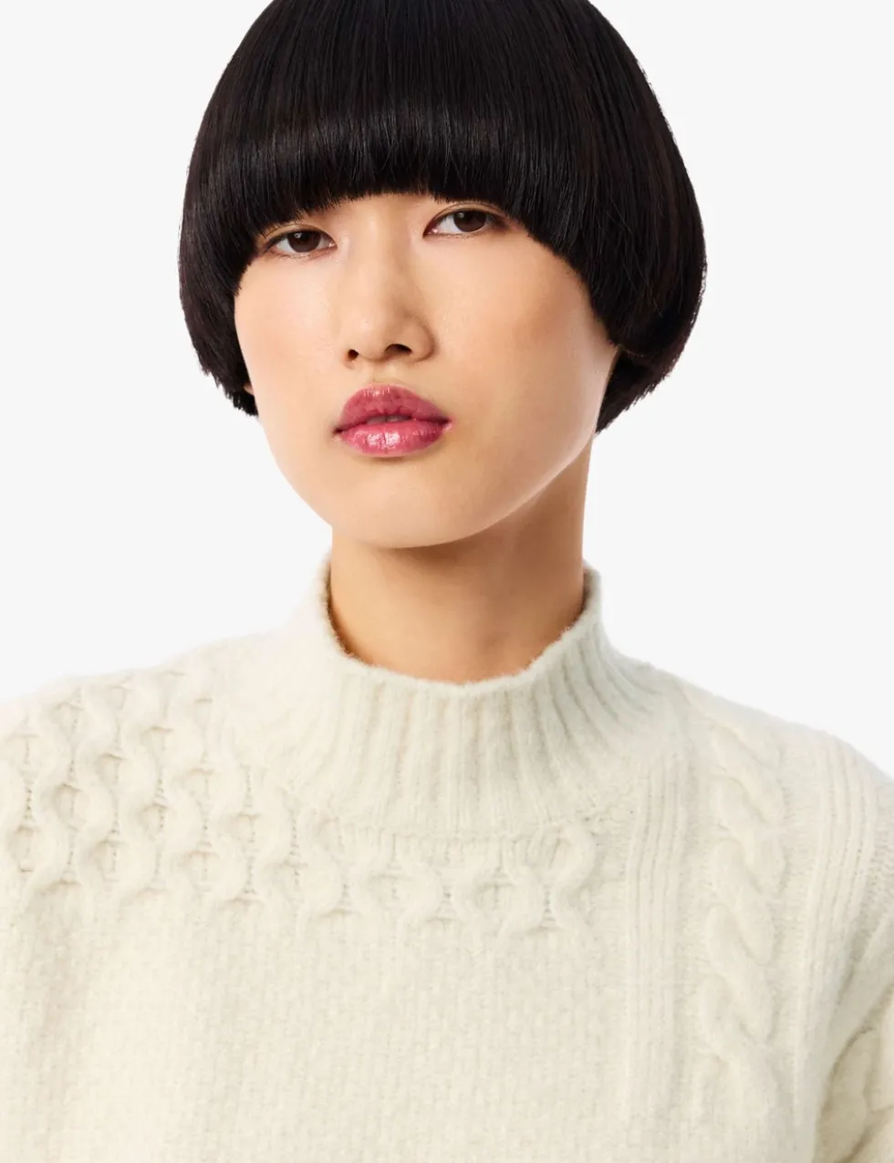 Wool Rich Cable Knit Roll Neck Jumper