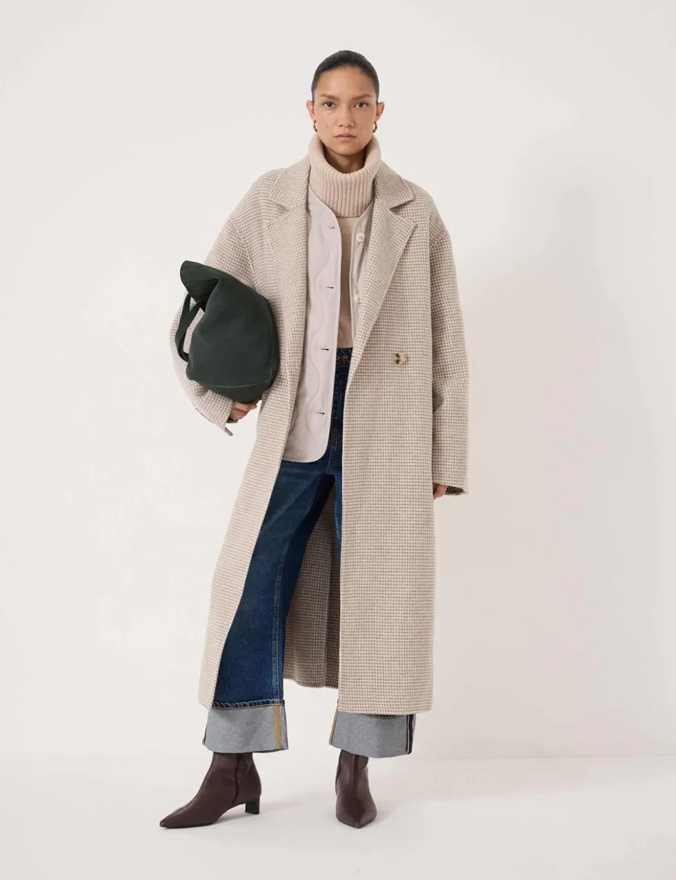 Wool Rich Checked Double Faced Longline Coat