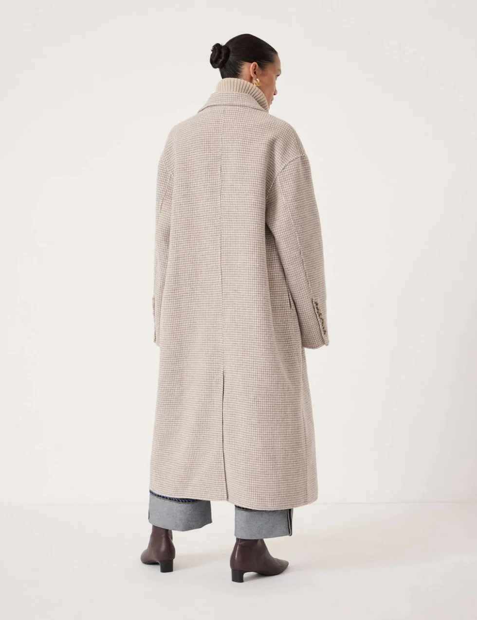 Wool Rich Checked Double Faced Longline Coat