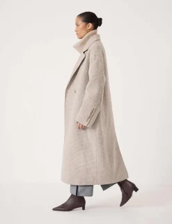 Wool Rich Checked Double Faced Longline Coat