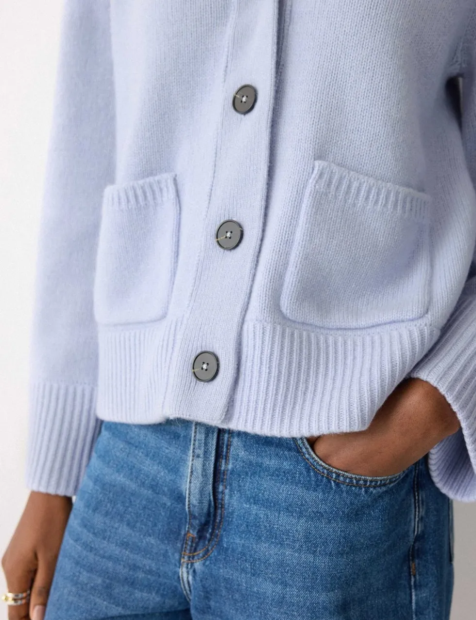Wool Rich Chunky V-Neck A-Line Cardigan