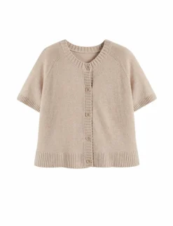 Wool Rich Crew Neck Cardigan with Cashmere