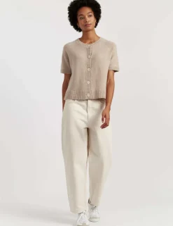 Wool Rich Crew Neck Cardigan with Cashmere