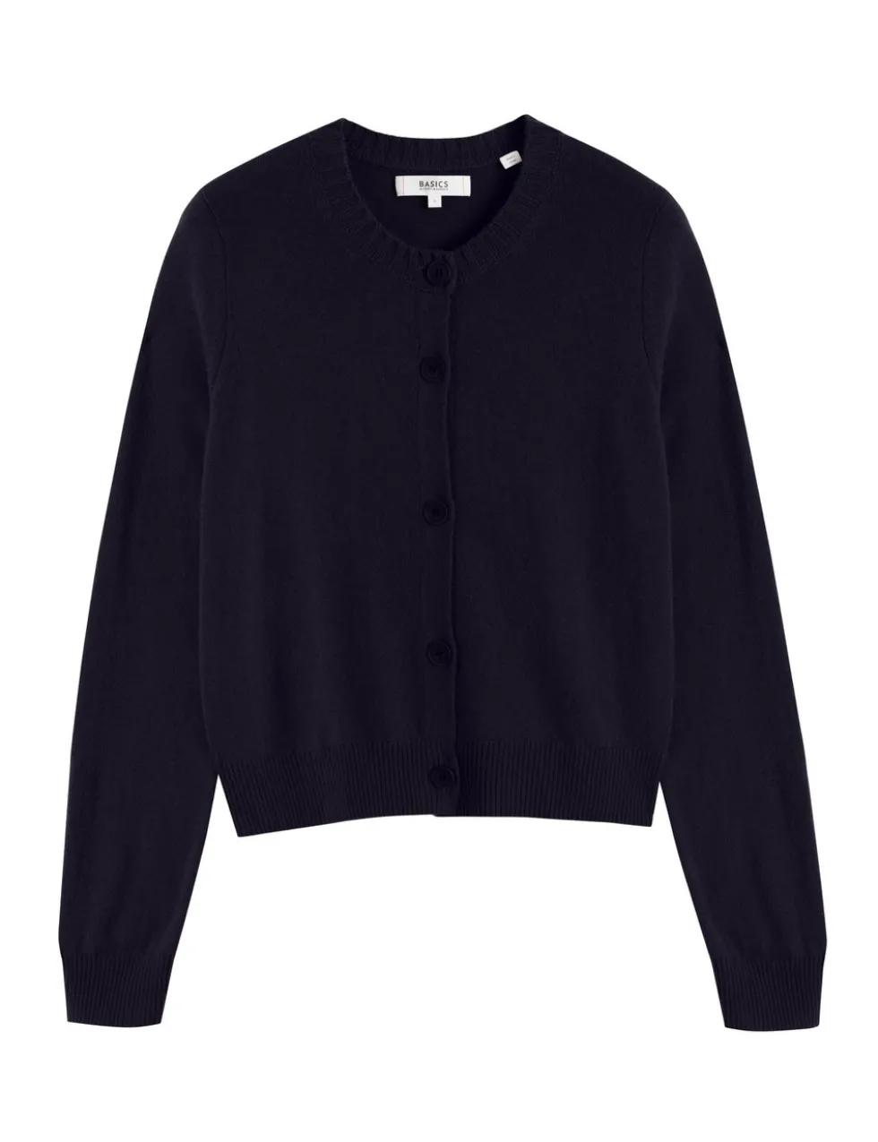 Wool Rich Crew Neck Cardigan with Cashmere