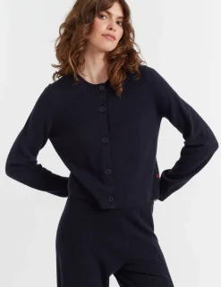Wool Rich Crew Neck Cardigan with Cashmere