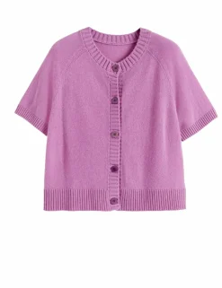 Wool Rich Crew Neck Cardigan with Cashmere