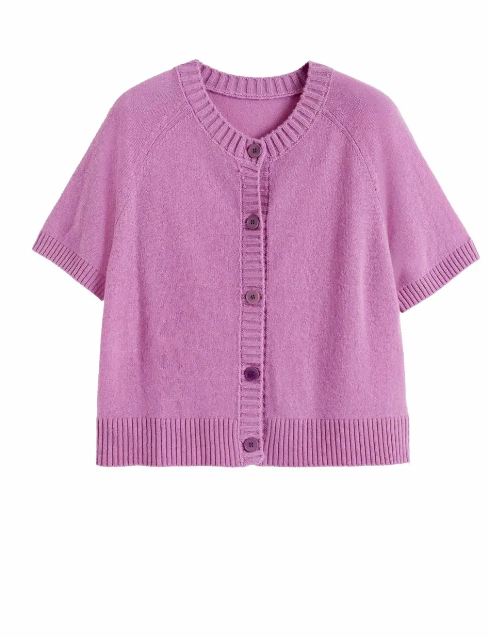 Wool Rich Crew Neck Cardigan with Cashmere