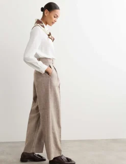 Wool Rich High Waisted Straight Leg Trousers