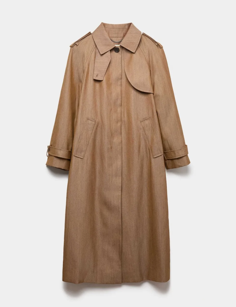 Wool Rich Twill Collared Longline Overcoat