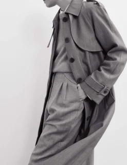 Wool Rich Twill Collared Longline Overcoat
