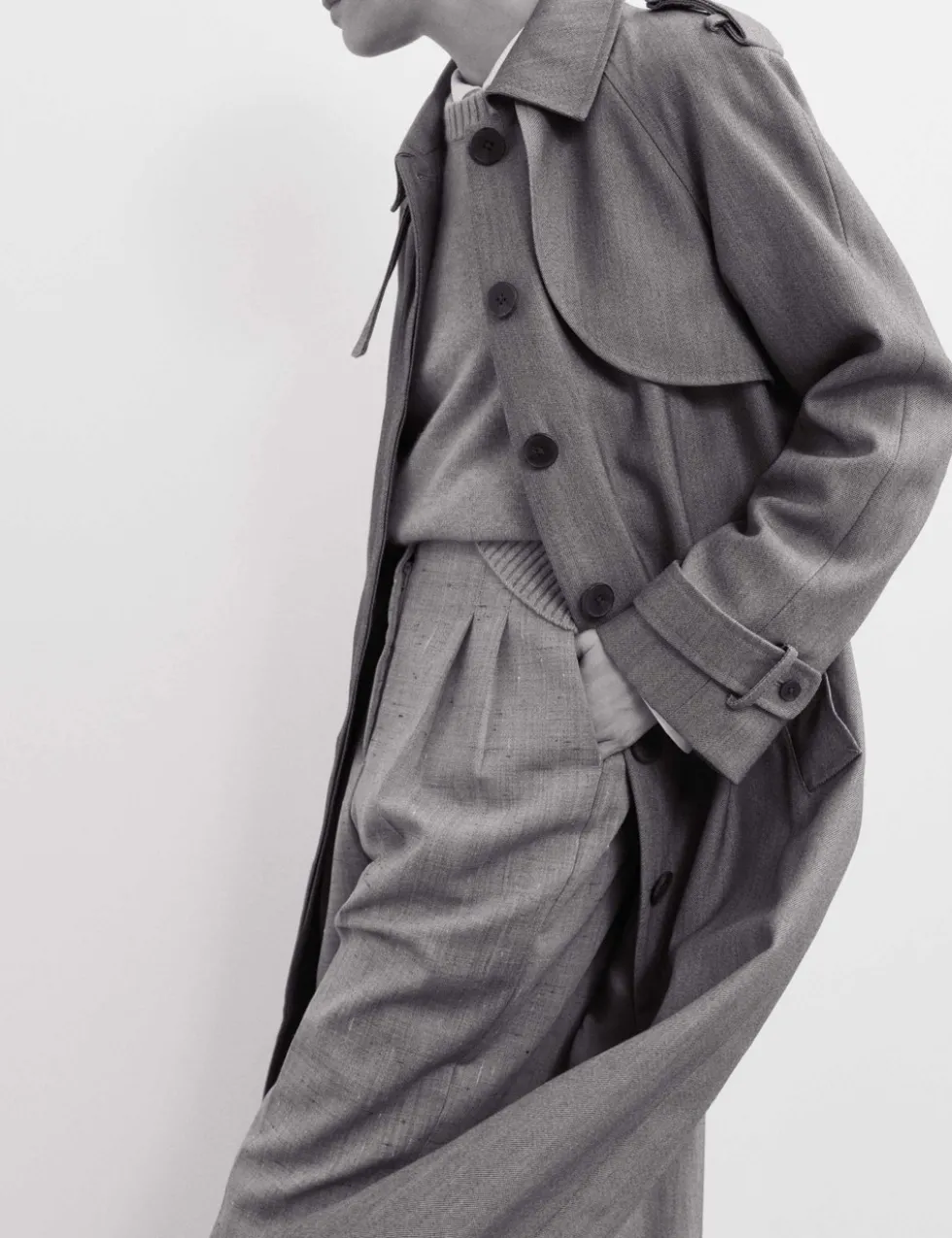 Wool Rich Twill Collared Longline Overcoat