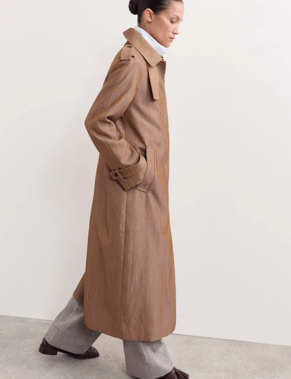 Wool Rich Twill Collared Longline Overcoat