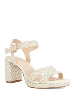 Woven Ankle Strap Block Heel Sandals