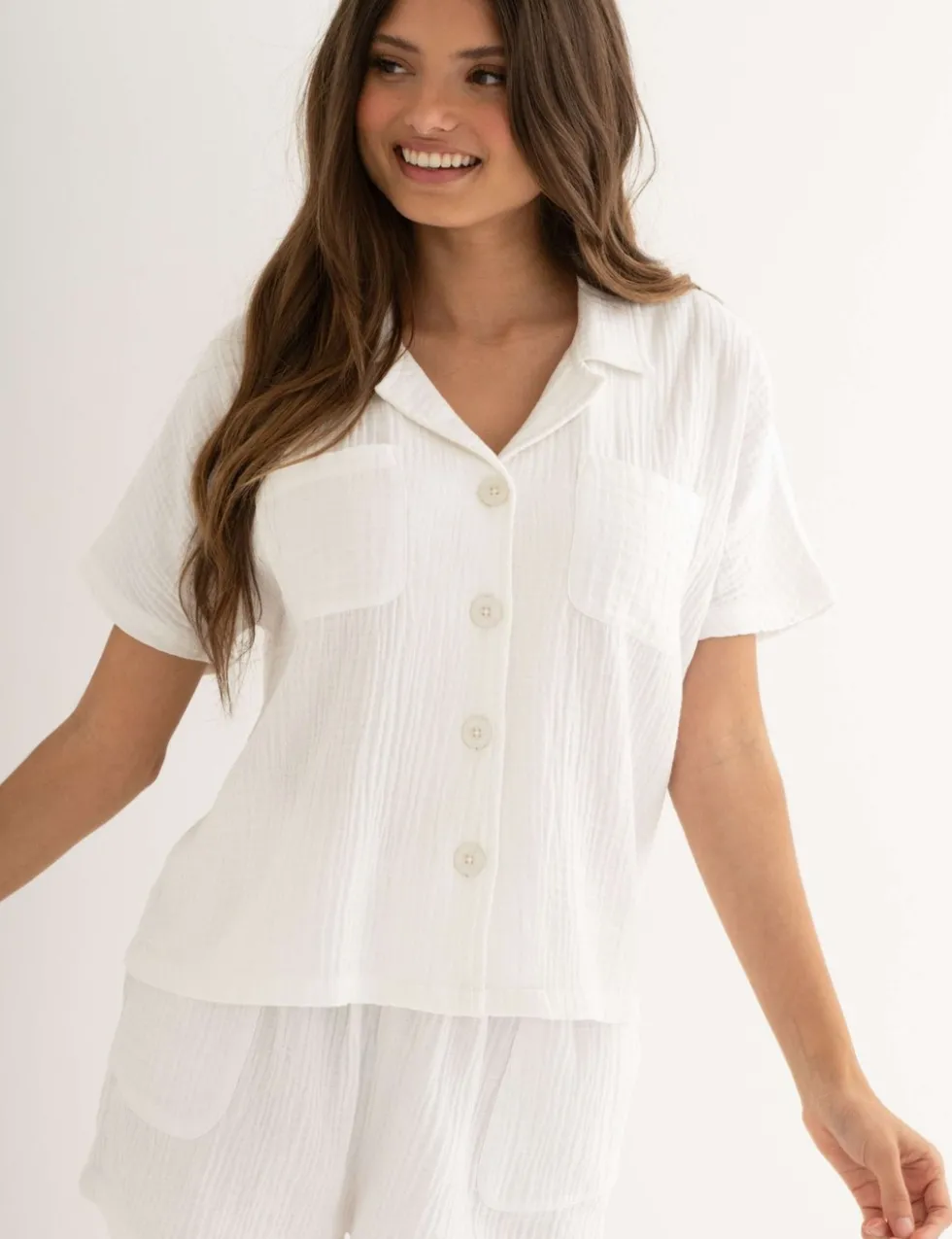 Woven Double Cloth Revere Collar Shirt and Short Pyjama Set